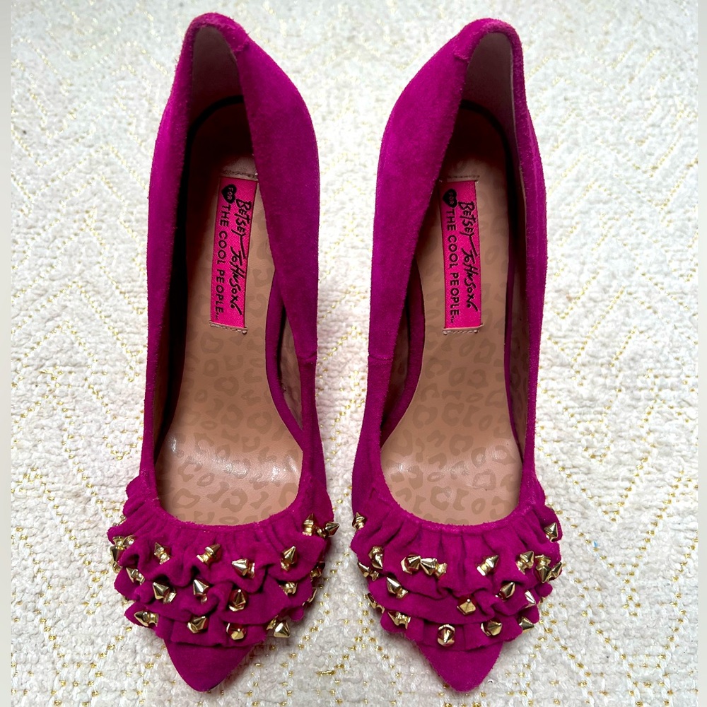 Betsy Johnson Spiked Pink Suede High Heels